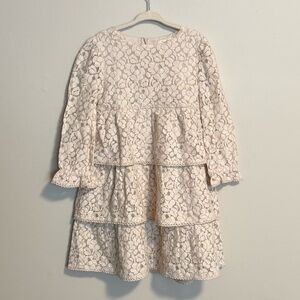 Mini Boden Cream Lace Tiered Long-Sleeve Dress, size 3-4Y